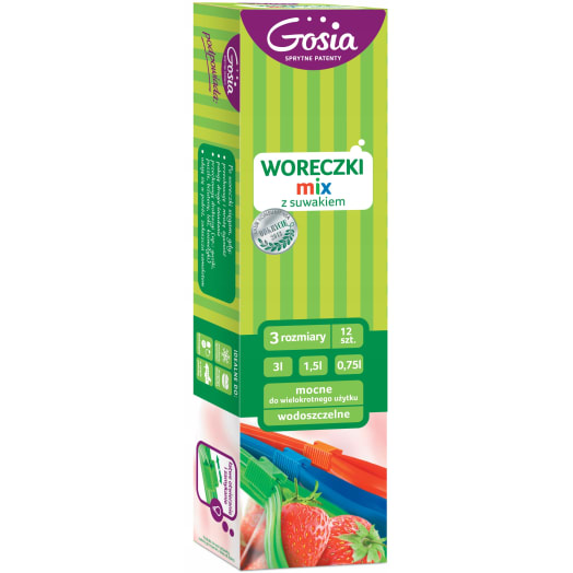 GOSIA Woreczki z suwakiem 12 sztuk (3l, 1,5l 0,75l)