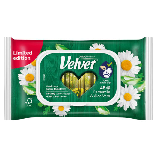 VELVET Naturalnie Pielęgnujący Nawilżany Papier toaletowy Rumianek&Aloes 48 szt.