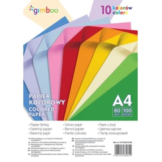 GIMBOO Papier kolorowy A4 100 arkuszy 80gsm 10 kolorów neonowych
