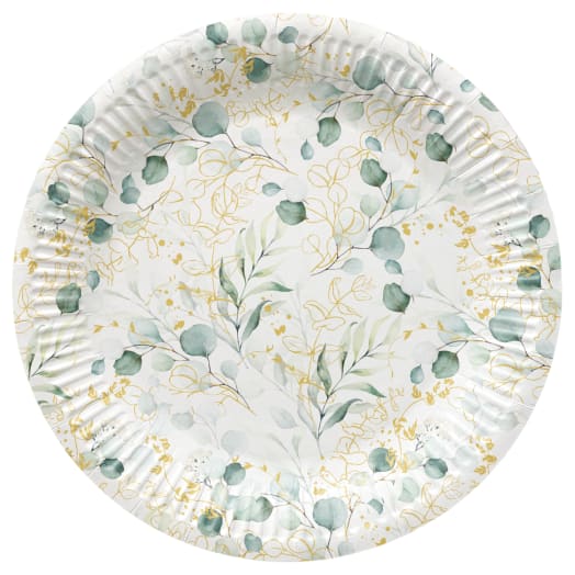 PAW DECOR COLLECTION Talerze papierowe okrągłe 23 cm 8 szt. Golden Eucalyptus