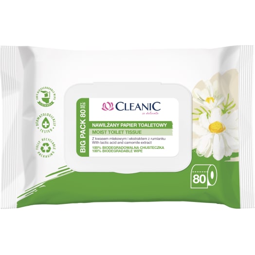 CLEANIC Papier toaletowy nawilżany z ekstraktem z rumianku 80 szt.